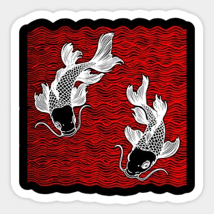 Double Koi Fish Great Wave Tattoo Sticker